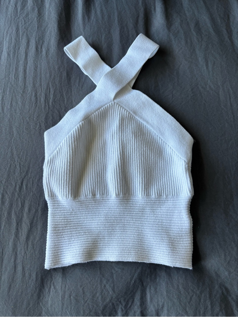 Abercrombie & Fitch White Ribbed Cross-Back Crop Tank